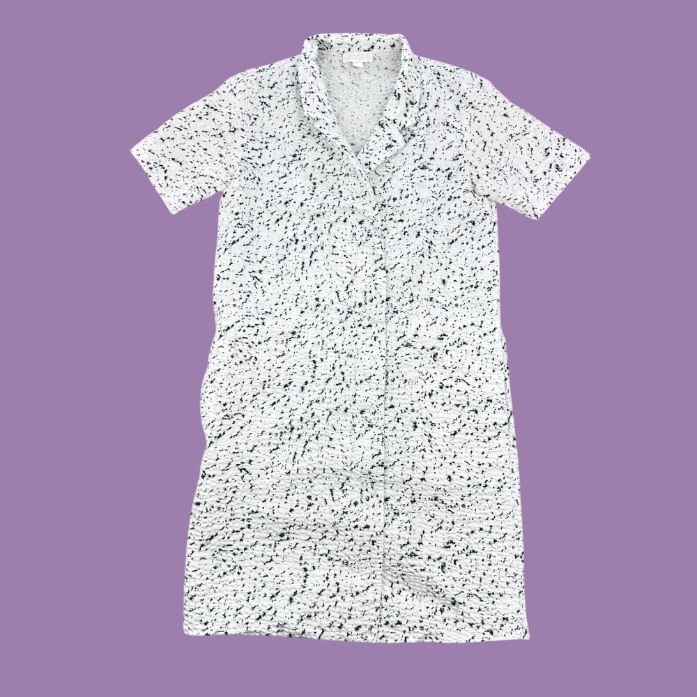 COS Womens White Black Speckled Seersucker Cotton Zip Shirt Dress Size 2 *FLAW